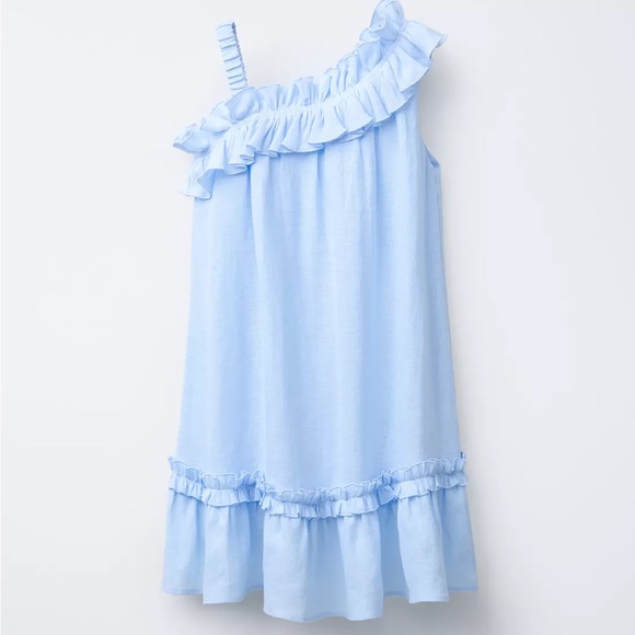 Zara Light Blue Ruffled Kids Dress - Picture 1 of 2